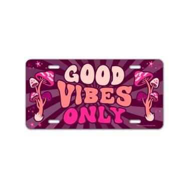 Imagem de Honey Dew Gifts, Good Vibes Only, placa de licença decorativa, placas de vaidade para carros, retrô hippie Groovy, decoração de garagem de cogumelo psicodélico, placa frontal para carro, 30,5 x 15 cm, feito nos EUA