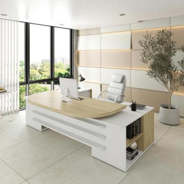 Imagem de Mesa para Escritório Executiva Foligno Carvalho Branco - Mais de Casa