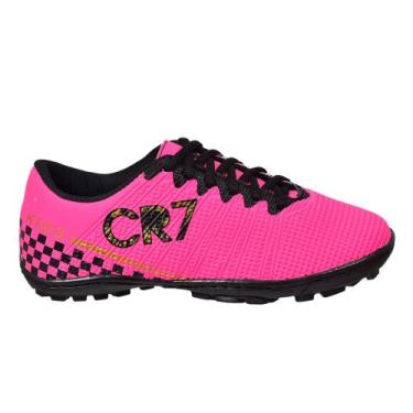 Imagem de Chuteira Society Infantil Feminina Cr7 Society - A1KIDS, Pink preto, 3