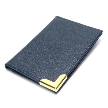 Imagem de Porta Cartão Carteira Slim Pequena em Couro Legitimo Metal Dourado Roa