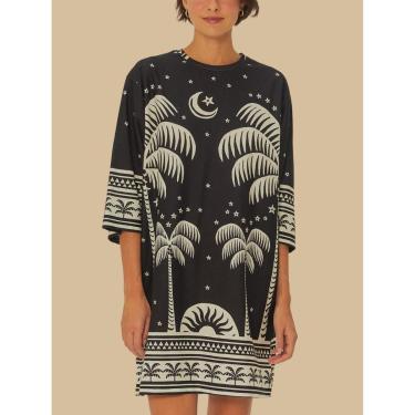 Imagem de Vestido Tshirt Big Estampado Coqueiral Farm Cor:;Tamanho:GG-Feminino