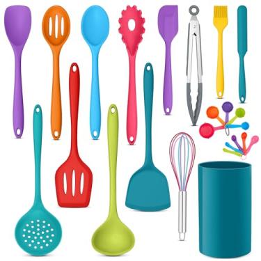 Imagem de E-far Conjunto de utensílios de cozinha de silicone, 24 peças de utensílios de cozinha resistentes ao calor com suporte, utensílios de cozinha de silicone com espátula, espátula, espátula, espátula,