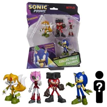 Imagem de Kit com 5 Bonecos Colecionáveis 6,5cm Sonic Prime - Tails, Knuckles Pirata, Rusty Rose e Sonic