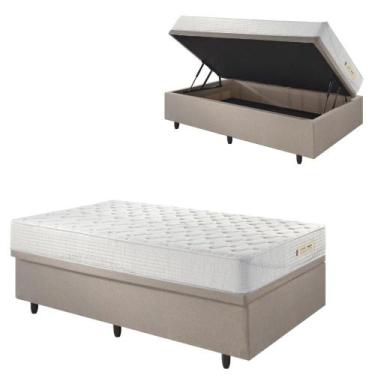 Imagem de Base Box Baú 88x188 Linho Bege com Colchão Ecoline D33 - B&G