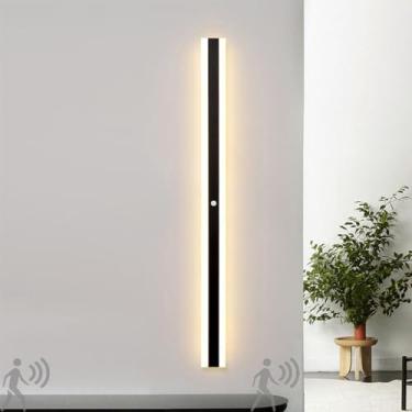 Imagem de Luminária de parede externa com sensor de movimento, arandela longa LED interna IP67 à prova d'água, preta, moderna, luminária de parede externa, luzes de parede externas de metal, varanda,