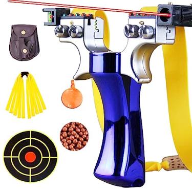 Imagem de Generic Conjunto de Estilingue de Couro Plano A Laser de Alta Precisão com Mira A Laser e Mecanismo de Tiro Rápido, A Melhor Escolha para Entusiastas de Caça Ao Ar Livre (Azul)