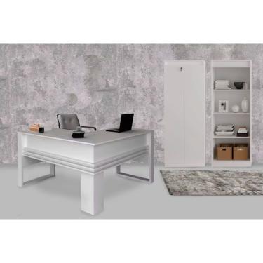 Imagem de Escritório Completo (1 Mesa de Canto p/ Escritório ME4145 + 1 Estante ME4150 + 1 Armário ME4151) 3 Peças Branco - Tecno Mobili
