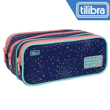 Imagem de Estojo Triplo Tilibra Escolar Juvenil Académie Dots Azul