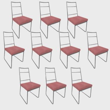 Imagem de Kit 10 Cadeiras Sala de Jantar Escritório Office Stark Industrial Ferro Prata Suede Rose Gold - Ahz Móveis