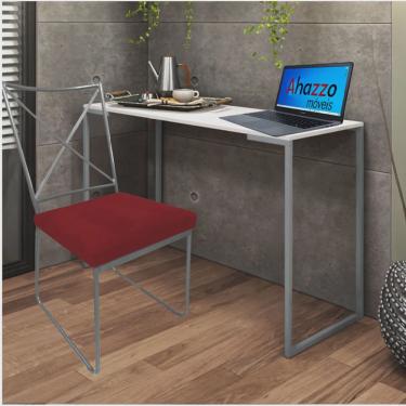 Imagem de Kit Escritório Clark Cadeira e Mesa Industrial Ferro Cinza Tampo mdf Branco Corino Vermelho - Ahz Móveis