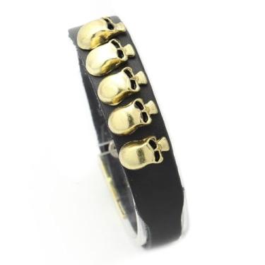 Imagem de Heavstjer Pulseira de liga punk rock, cravejada, cravejada, com fivela de cinto, pulseira de couro fino, liga metálica, Sem Pedra Preciosa