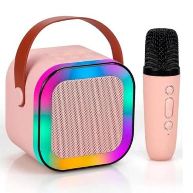 Imagem de Caixa de Som Bluetooth Portátil com Karaokê, LED RGB, Microfone sem Fio, 10,3 x 8,9 x 9,4 cm (Rosa)