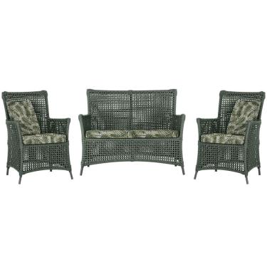 Imagem de Jogo Sofá e 2 Poltronas de Área Igapó Alumínio Pintura Preta Corda Náutica Estofado 5 Trama