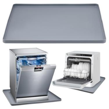 Imagem de Bandeja coletora para máquina de lavar louça, evita vazamento de água e protege a bancada e o chão, tapete de lava-louças de 60 x 60 cm, tapete de silicone antiderrapante e à prova de vazamento com