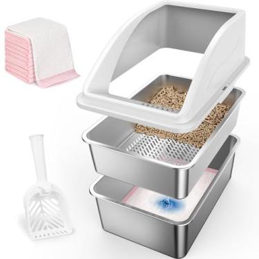 Imagem de Caixa sanitária AIPERRO em aço inoxidável para areia de gato em pellet