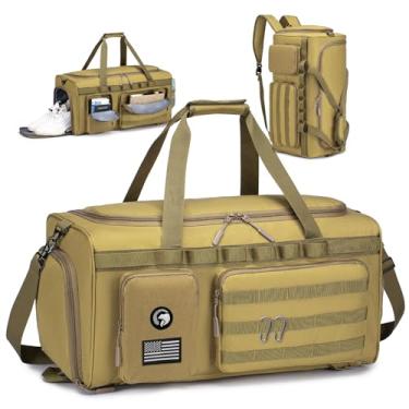 Imagem de COSCOOA Bolsas de ginástica masculinas 35L/55L, bolsa tática de viagem, academia, fim de semana, mochila noturna com compartimento para sapatos e bolso molhado, mochila militar tática 3 em 1, Caqui