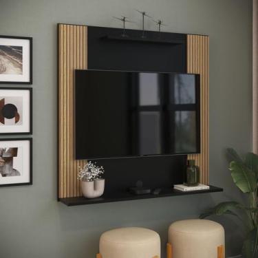 Imagem de Painel Para TV 32 Suspenso Sala Quarto Ripado Com Prateleira Preto - P