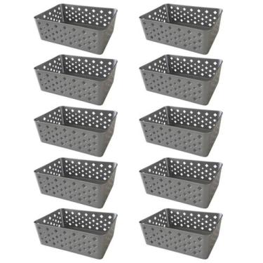 Imagem de Kit 10 Cestos Organizadores Cinza Multiuso Médio Empilhável - 123 Orga