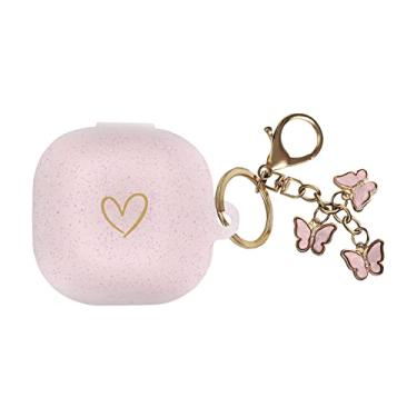 Imagem de AIIEKZ Compatível com Samsung Galaxy Buds 2 / Buds Pro/Buds Live/Buds 2 Pro, capa de silicone macio com padrão de coração dourado com chaveiro de borboleta fofo para meninas e mulheres (ouro rosa)