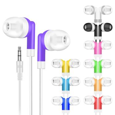 Imagem de OSSZIT Fones de ouvido infantis a granel para sala de aula, pacote com 60, fones de ouvido com fio para biblioteca escolar, 3,5 mm, multicoloridos, atacado, para Chromebook Laptop PC (10 cores)