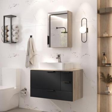 Imagem de Conjunto Gabinete Banheiro YARIS 80cm LUXO com Cuba Gigante - MOVEIS J