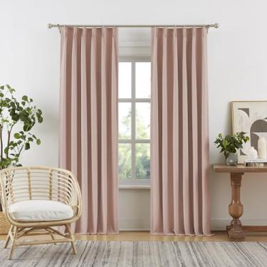 Imagem de Lindas cortinas blecaute rosa empoeirado de linho, 239 cm de comprimento - rosa blush pitada plissado cortinas blackout com ganchos pregas virais cortinas para quarto de meninas berçário, 127 x 239 cm