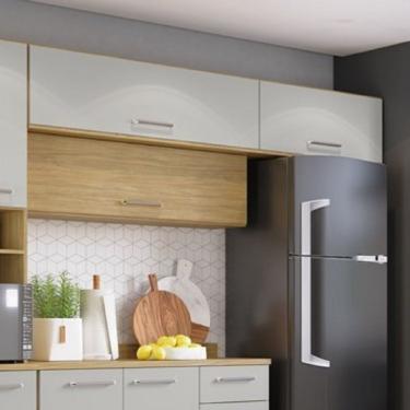 Imagem de Armário Aéreo Modulado 3 Portas Basculante Gaia Casamia Louro Freijo/off White