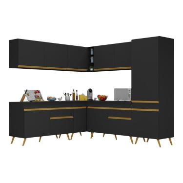 Imagem de Armário De Cozinha Completa De Canto Veneza Multimóveis V2066 Preto/dourado Preto/dourado
