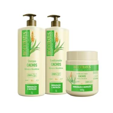 Imagem de Kit Bio Extratus Cachos Shampoo, Condicionador (1L) e Banho de Creme (500g)