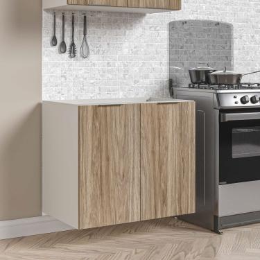 Imagem de Balcão 2 Portas 80Cm Sem Tampo Sem Rodapé Puxador 150Mm Ipanema Acácia/Branco