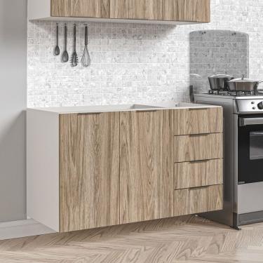 Imagem de Balcão Pia 120Cm Sem Tampo Sem Rodapé Puxador 150Mm Ipanema Acácia/Branco