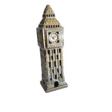 Imagem de Escultura Torre Relógio Big Ben Cerâmica Prata 35cm