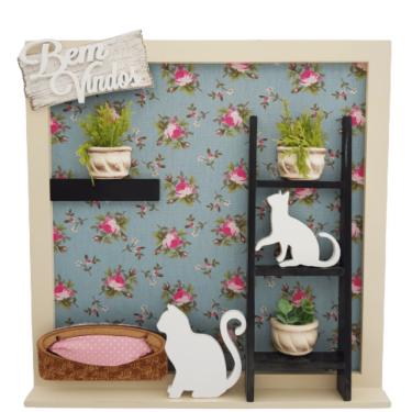 Imagem de Enfeite Guirlanda Mdf Gato Bem Vindos 34cm X 34cm