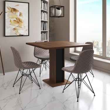 Imagem de Mesa Jantar Londres Quadrada Amêndoa 90Cm Base Preta 4 Cadeiras Eames Estofadas Nude Médio Ferro Pre
