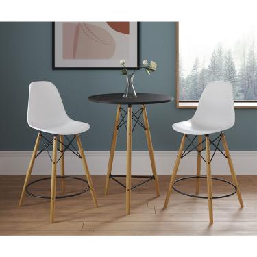 Imagem de Mesa Bistrô Eames Eiffel Preta Com 2 Banquetas Brancas De Madeira - Cor: Preto