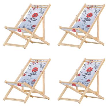 Imagem de Kit 4 Cadeira Espreguiçadeira Dobrável S-b-cinza Floral