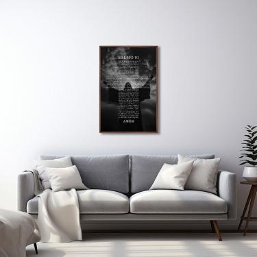 Imagem de Quadro Decorativo Religioso Bíblia Salmo 91 Com 1 Tela Cm Ou Cm De Parede Para Sala Quarto Hall 60cm Tabaco
