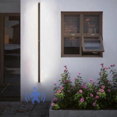 Imagem de Luz de parede longa LED para exterior com sensor de movimento, lâmpada de parede IP65, à prova d'água, jardim, arandela, interior/exterior, acrílico para varanda, varanda, garagem, preto 3000K/4000K