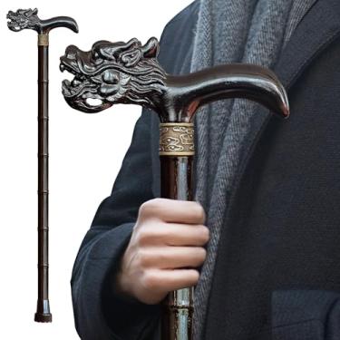 Imagem de ispuoocti Bengala de madeira, esculpida à mão para homens e mulheres, design leve, suporta até 226 kg bengalas de dragão para idosos, adequada para uso pessoal exigente e presente (Ashwood)