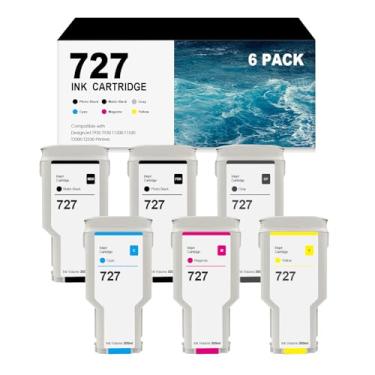Imagem de Conjunto de substituição de cartuchos de tinta 727 para HP 727 C1Q12A F9J79A F9J76A F9J77A F9J78A F9J80A cartuchos de tinta para DesignJet T920 T930 T1500 T1530 T2500 T2530 (6 Pacote, PB MBK Cinza