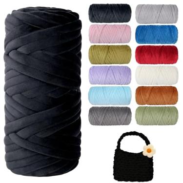 Imagem de Fio grosso grosso para tricô, fio de tubo gigante de lã de cristal macio para projetos de kintting à mão - cobertor, cama de animais de estimação, travesseiro e bolsas (preto, 65,5 jardas)