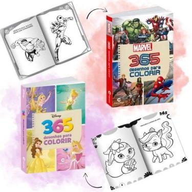 Imagem de Kit com 2 Livros: 365 Desenhos para Colorir  Marvel e Disney Princesas