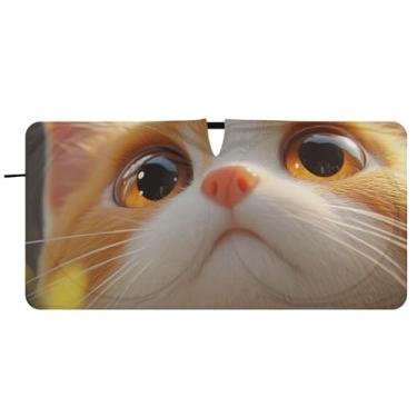 Imagem de Protetor solar personalizado laranja branco gatinho close-up para para-brisa de carro bonito dobrável automotivo protetor solar floral, 76 cm x 149 cm