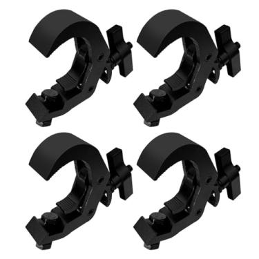 Imagem de RUNCHIFEI Pacote Com 4 Ganchos De Fixação Treliça Para Serviços Pesados, Capacidade Carga 440 Lb, Braçadeiras Pretas Liga Alumínio Dj, 1,6-2,0 Polegadas Iluminação Palco, Projetor, Luzes Par, Spot