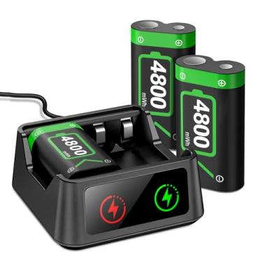 Imagem de DINOSTRIKE Pacote Com 3 Baterias Recarregáveis Para Xbox, Estação De Carregamento Usb Controle 4800 Mwh Acessórios Sega Saturn Series S/X/Xbox One/One Elite