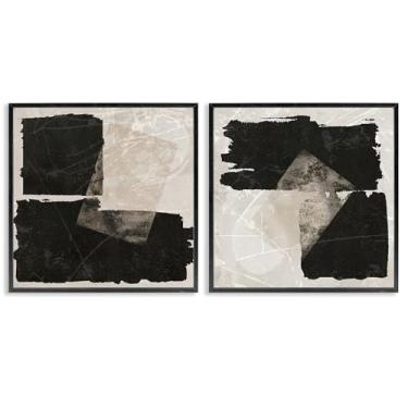 Imagem de Stupell Industries Conjunto de arte giclée emoldurado preto e bege com 2 peças de formas abstratas de Daniela Santiago, 43 x 43 cm