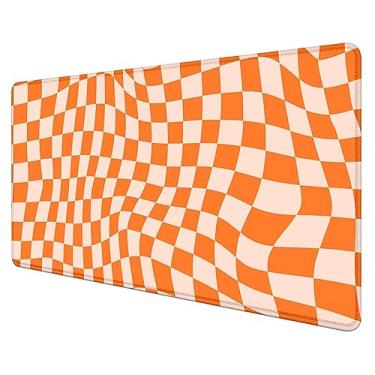 Imagem de SXCKANG Mouse Pad Grande Xadrez Laranja, Tapete De Mesa Boho Rosa, Mousepad Kawaii Estendido, Bordas Costuradas, Teclado, Acessórios Para Decoração Jogos Escritório Feminino, 35,4 X 15,7 Pol.