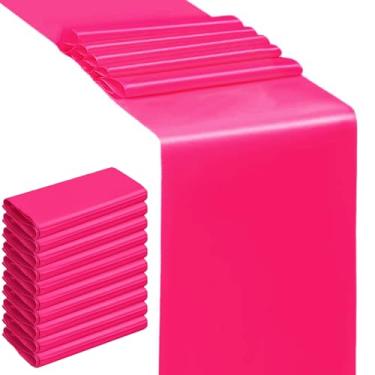 Imagem de SINSSOWL Pacote Com 10 Caminhos De Mesa Cetim Rosa Choque Para Casamento, 30 X 27 Cm, Fúcsia, Festa, Banquete, Chá Bebê, Conferência, Decoração Jantar - Rosa/Fúcsia