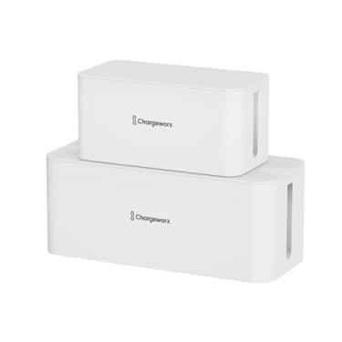 Imagem de CHARGEWORX Caixa De Gerenciamento Cabos, Pacote Com 2 Organizadores Cabos Grandes E Médios, Para Esconder Protetores Contra Surtos Réguas Energia, Organização Mesas Pisos, Ocultador Fios Tv Escritór