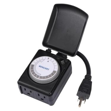 Imagem de WENGART Temporizador Mecânico Para Serviços Pesados, Duas Tomadas Aterradas, Ca 125 V, 15 A, 1875 W, 24 Horas Com Intervalos De Minutos, Tomada Externo À Prova D'Água, Ideal Jardim, Pátio E Equipame